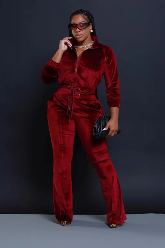 Say Something Velvet Jogger Set - Wine sold by Swankaposh