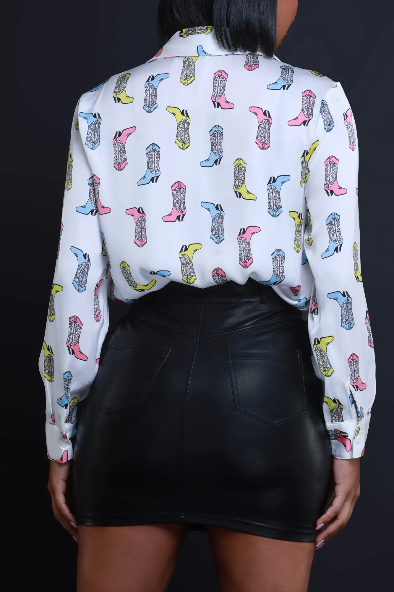 Western Love Print Satin Blouse - White sold by Swankaposh product image thumbnail 4