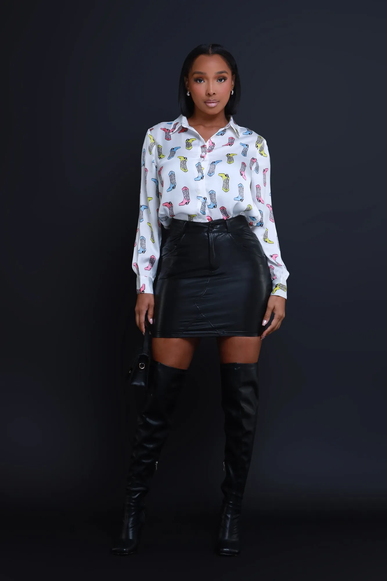 Western Love Print Satin Blouse - White sold by Swankaposh product image thumbnail 2