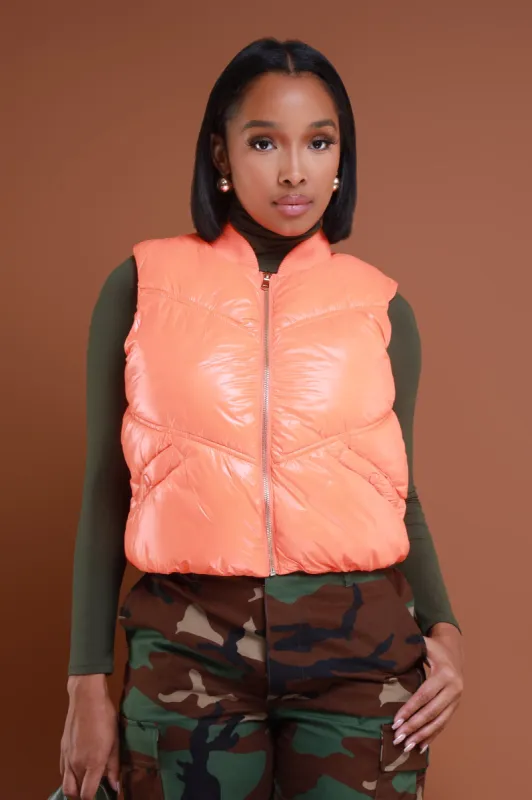 Crush It Sleeveless Puffer Vest - Orange sold by Swankaposh