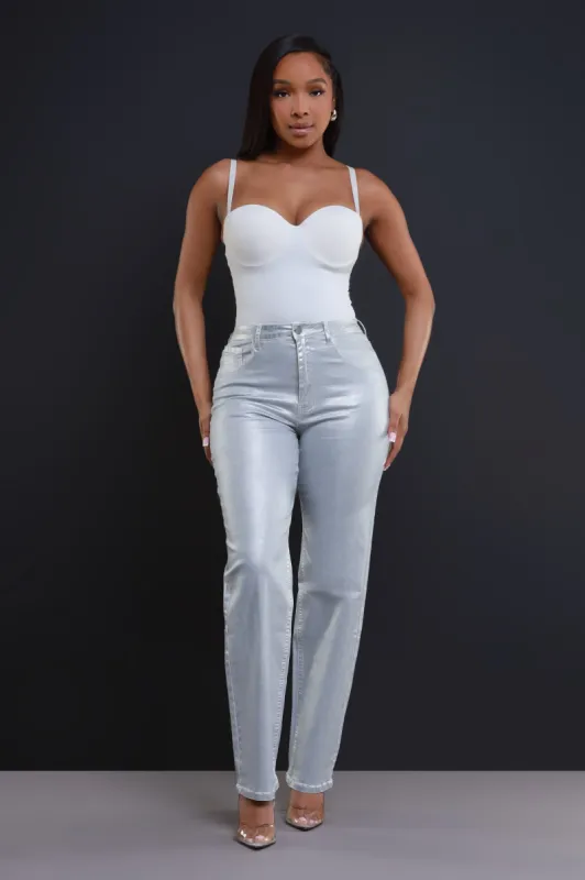 Late Nights High Rise Metallic Pants - Silver sold by Swankaposh
