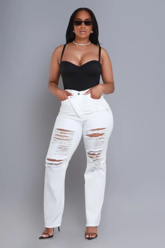 Limitless Asymmetrical Zip Bootcut Jeans - White sold by Swankaposh