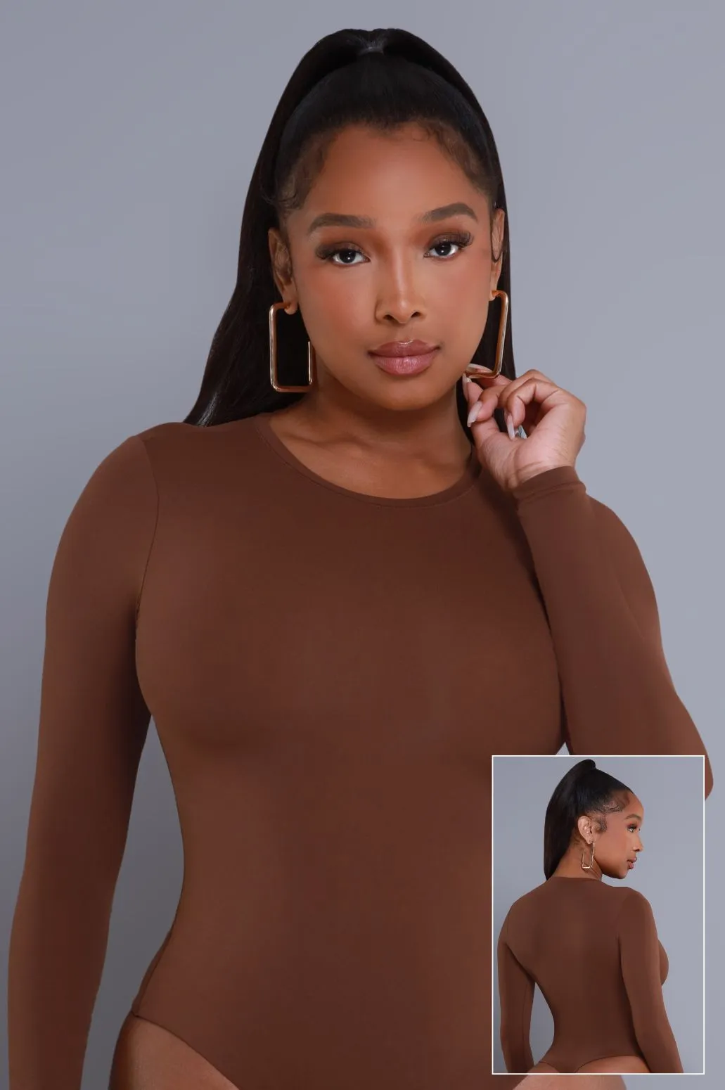 Good Form Crew Neck Bodysuit - Brown No.291 NKDS sold by Swankaposh