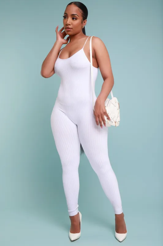 Body Heat Ribbed Seamless Jumpsuit - White sold by Swankaposh
