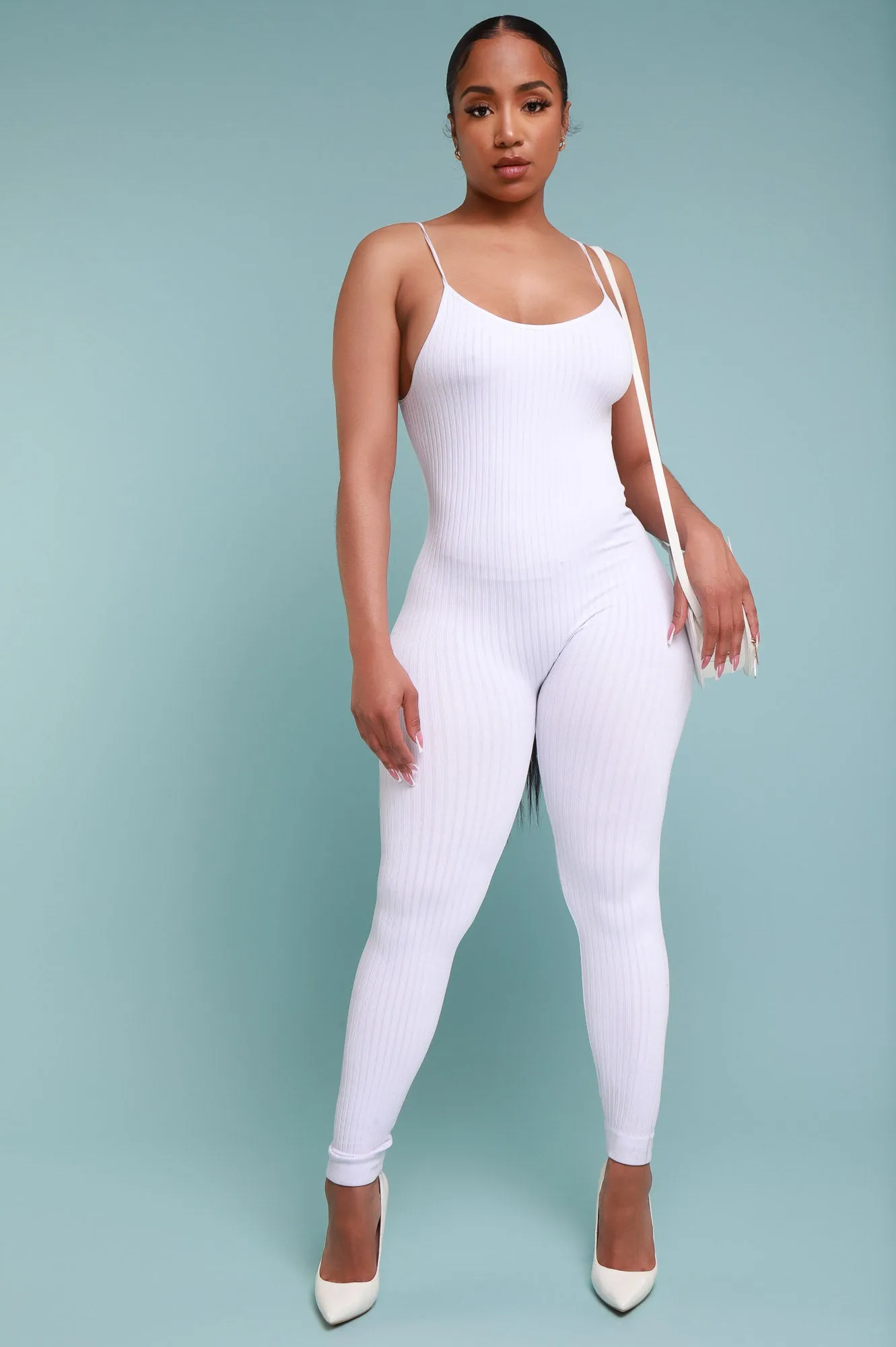 Body Heat Ribbed Seamless Jumpsuit - White sold by Swankaposh product image thumbnail 2