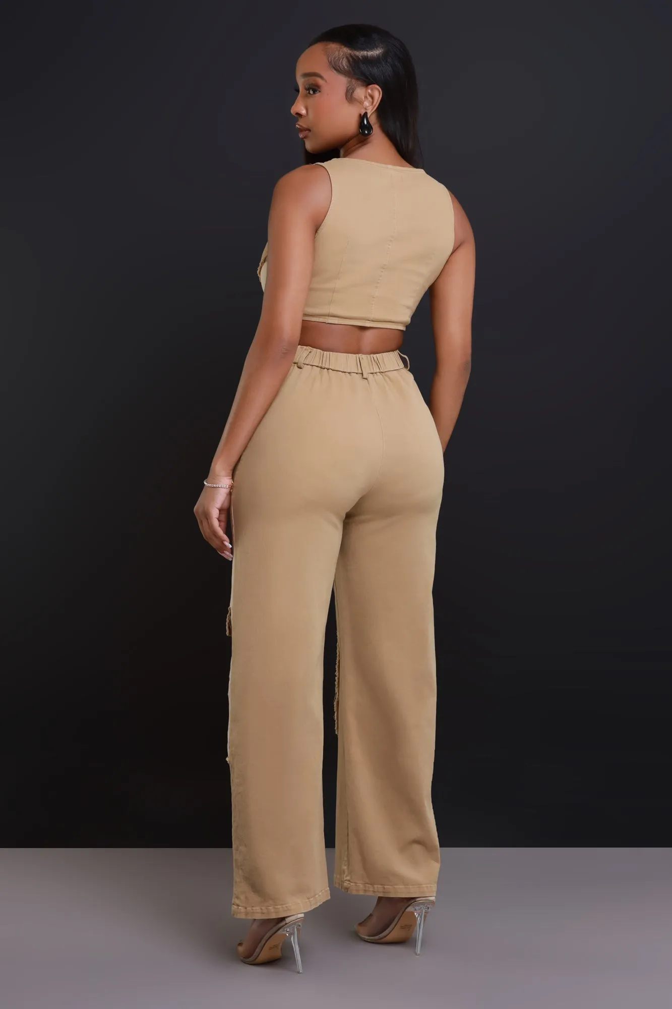 Larger Than Life Cropped Cargo Pants Set - Khaki sold by Swankaposh product image thumbnail 4