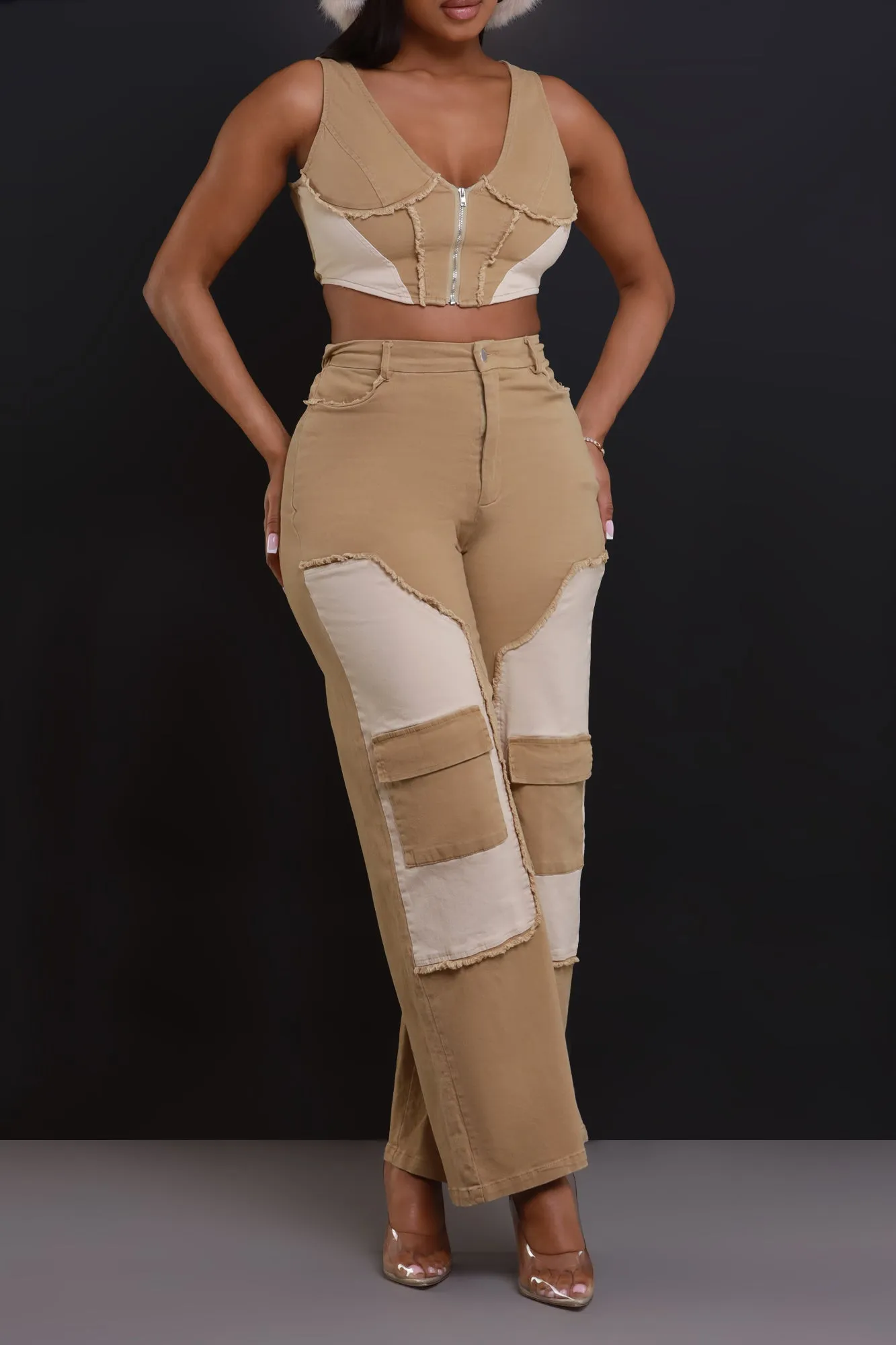Larger Than Life Cropped Cargo Pants Set - Khaki sold by Swankaposh product image thumbnail 3