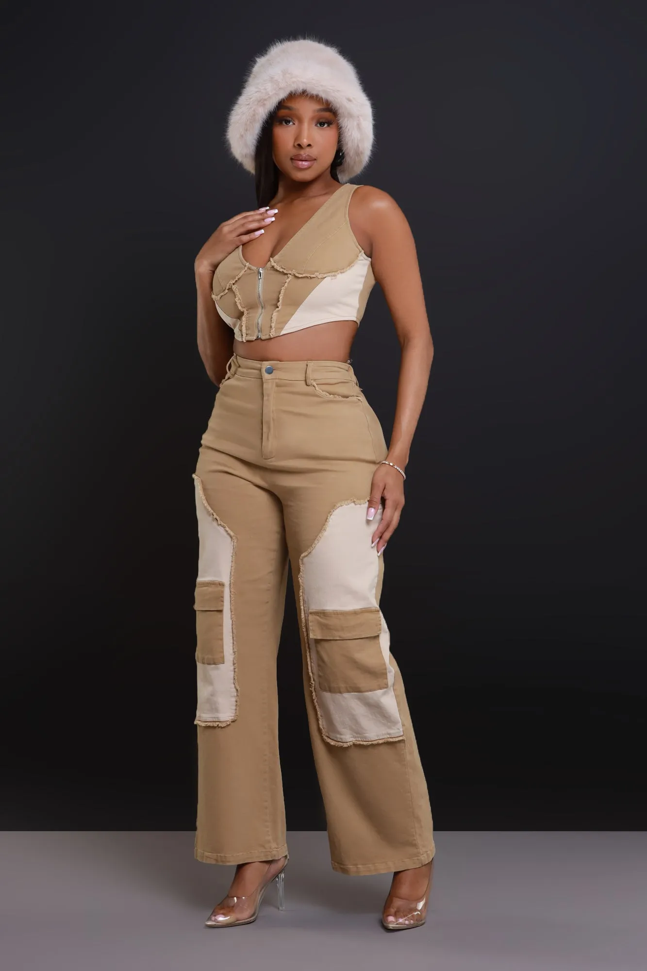 Larger Than Life Cropped Cargo Pants Set - Khaki sold by Swankaposh product image thumbnail 5