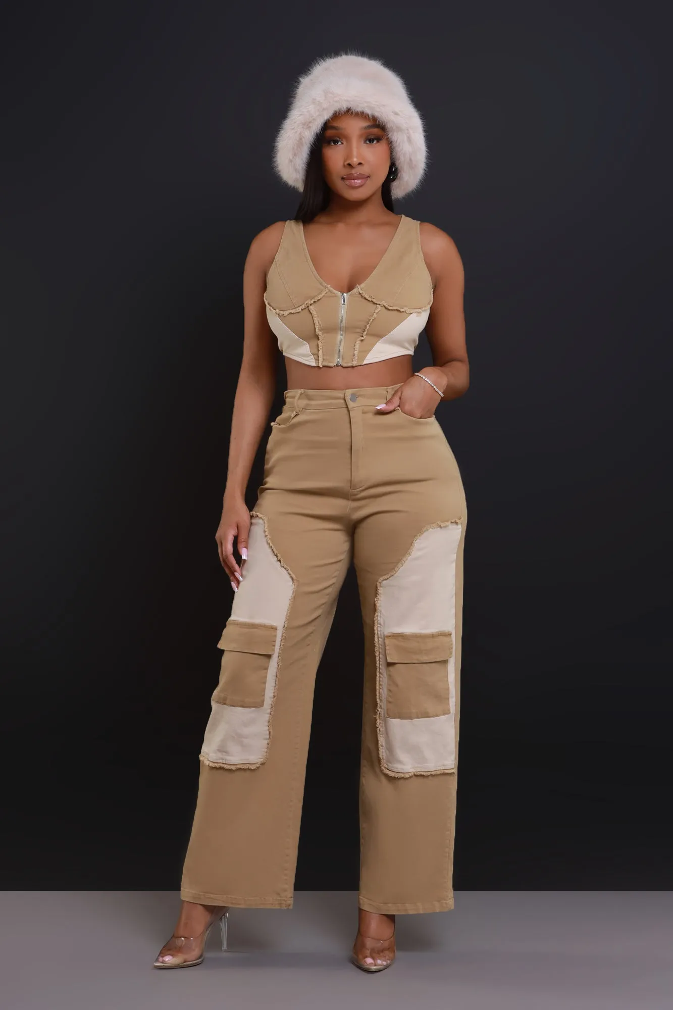 Larger Than Life Cropped Cargo Pants Set - Khaki sold by Swankaposh product image thumbnail 2