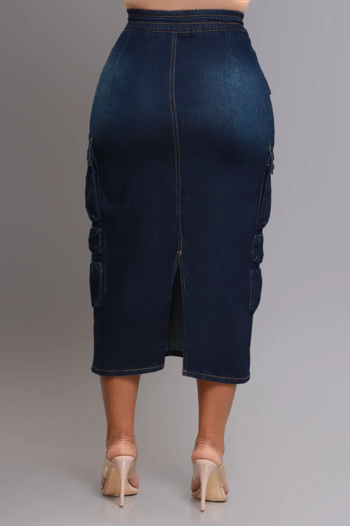 By Default Denim Cargo Midi Skirt - Dark Wash sold by Swankaposh product image thumbnail 2