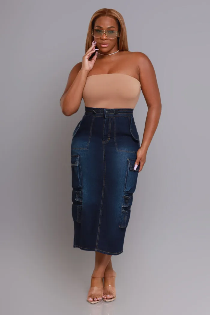 By Default Denim Cargo Midi Skirt - Dark Wash sold by Swankaposh product image thumbnail 3