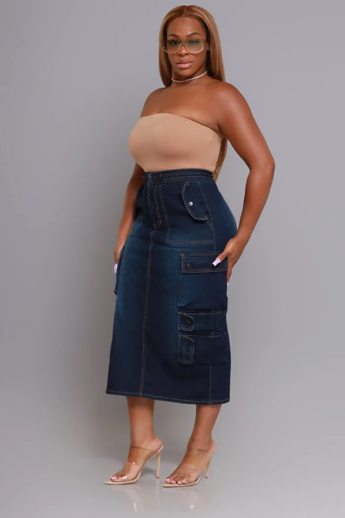 By Default Denim Cargo Midi Skirt - Dark Wash sold by Swankaposh product image thumbnail 4