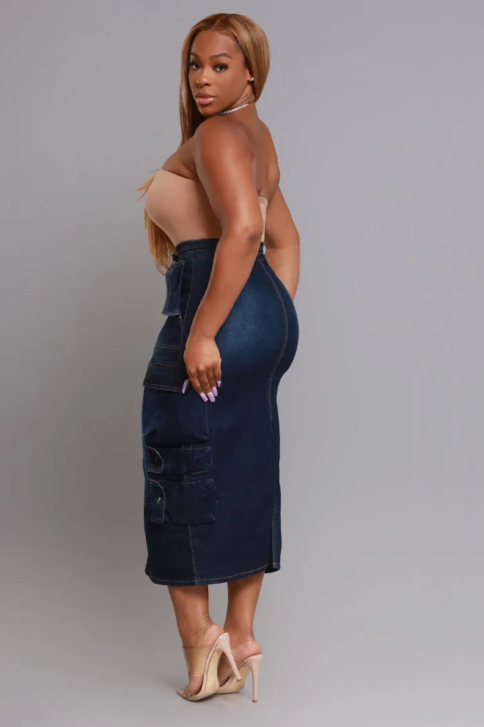 By Default Denim Cargo Midi Skirt - Dark Wash sold by Swankaposh product image thumbnail 5