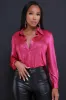 Happy Ending Satin Button Up Top - Fuchsia sold by Swankaposh