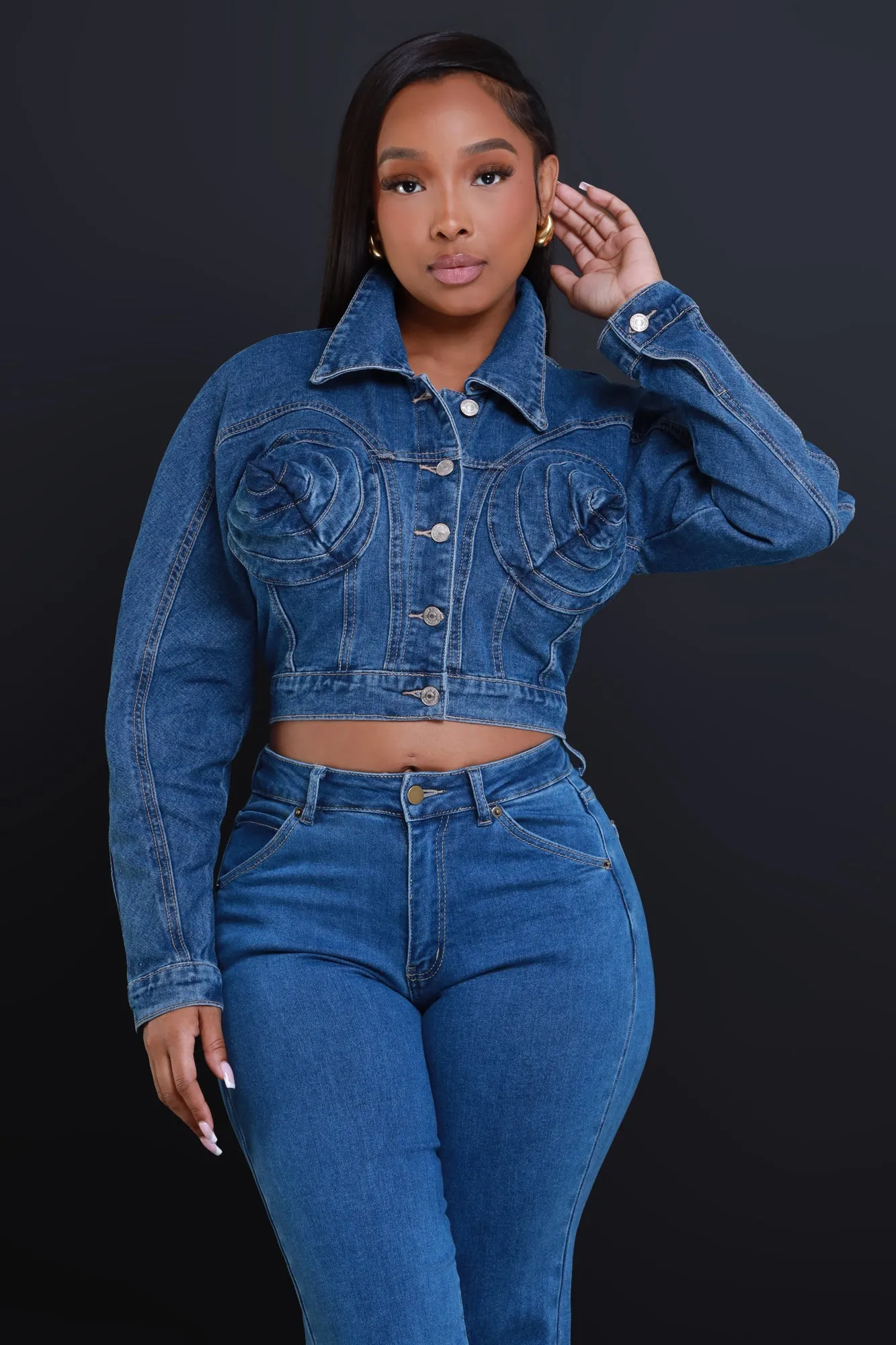 Still Friends Cropped Denim Jacket - Medium Wash sold by Swankaposh product image thumbnail 2