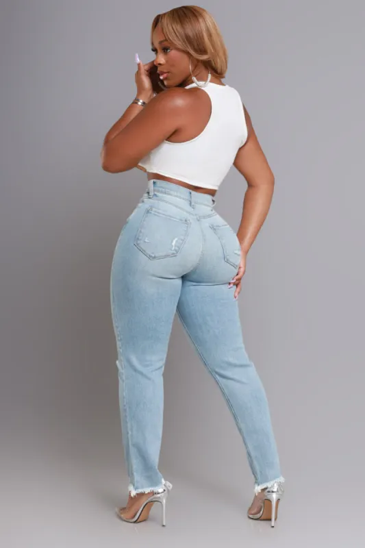 Find Out Distressed Straight Leg Jeans - Medium Wash sold by Swankaposh