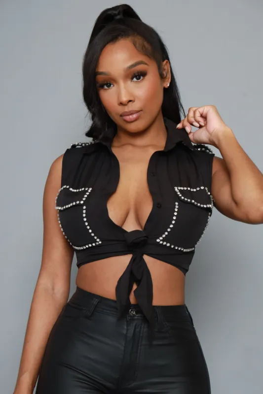 Slow It Down Rhinestone Embellished Crop Top - Black sold by Swankaposh