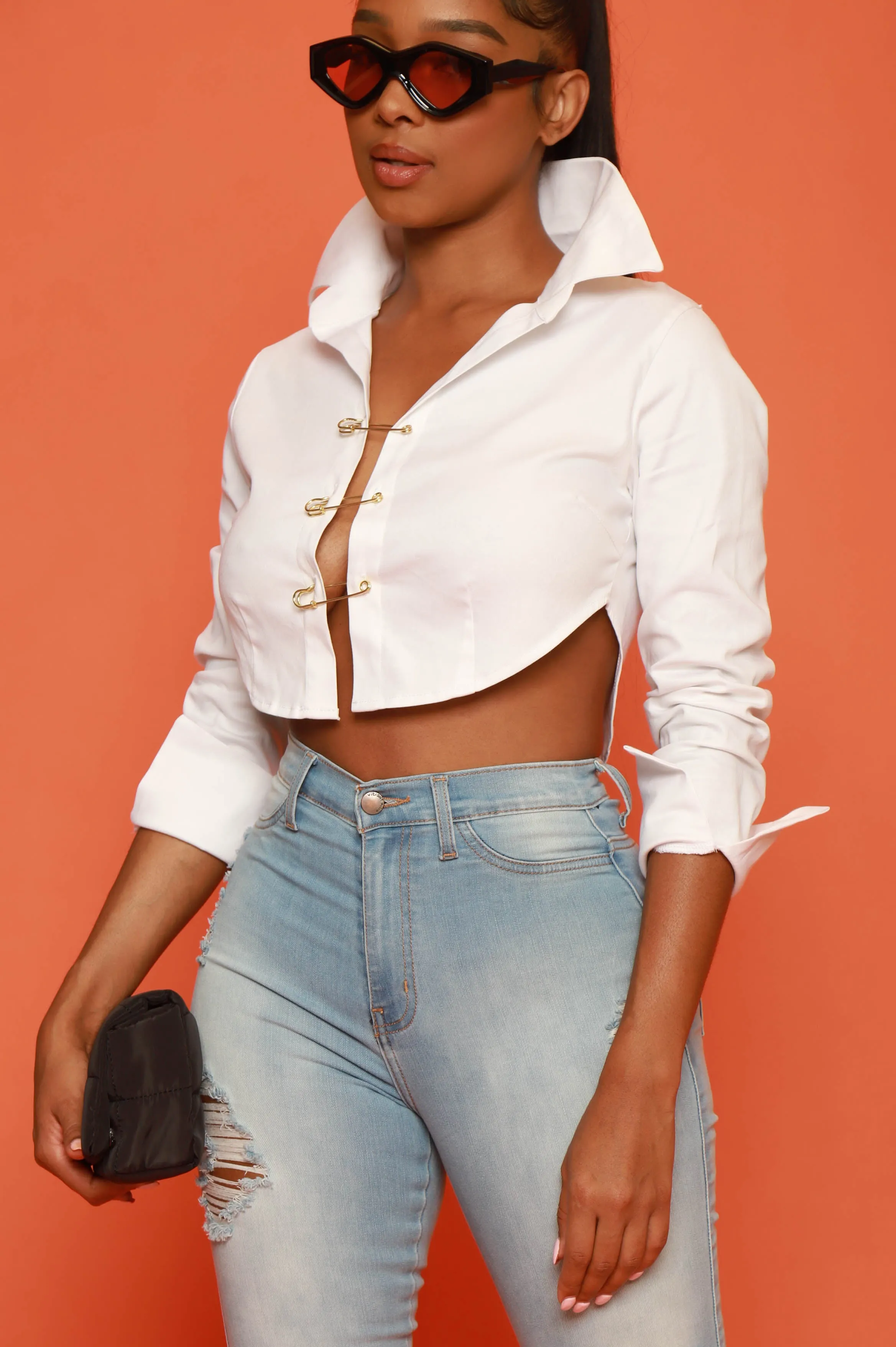 White Noise Long Sleeve Pin Up Blouse - White sold by Swankaposh