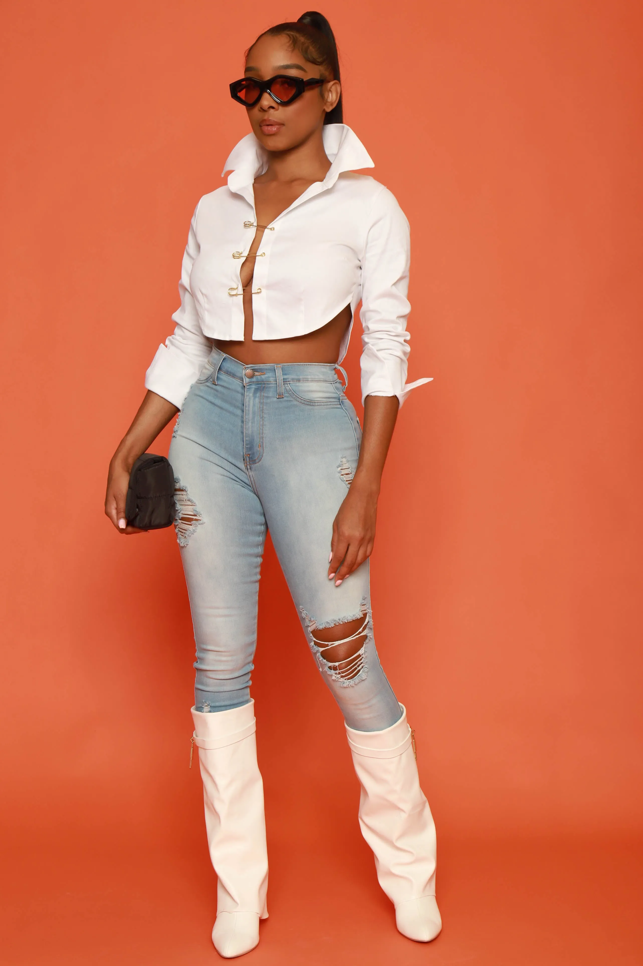 White Noise Long Sleeve Pin Up Blouse - White sold by Swankaposh product image thumbnail 5