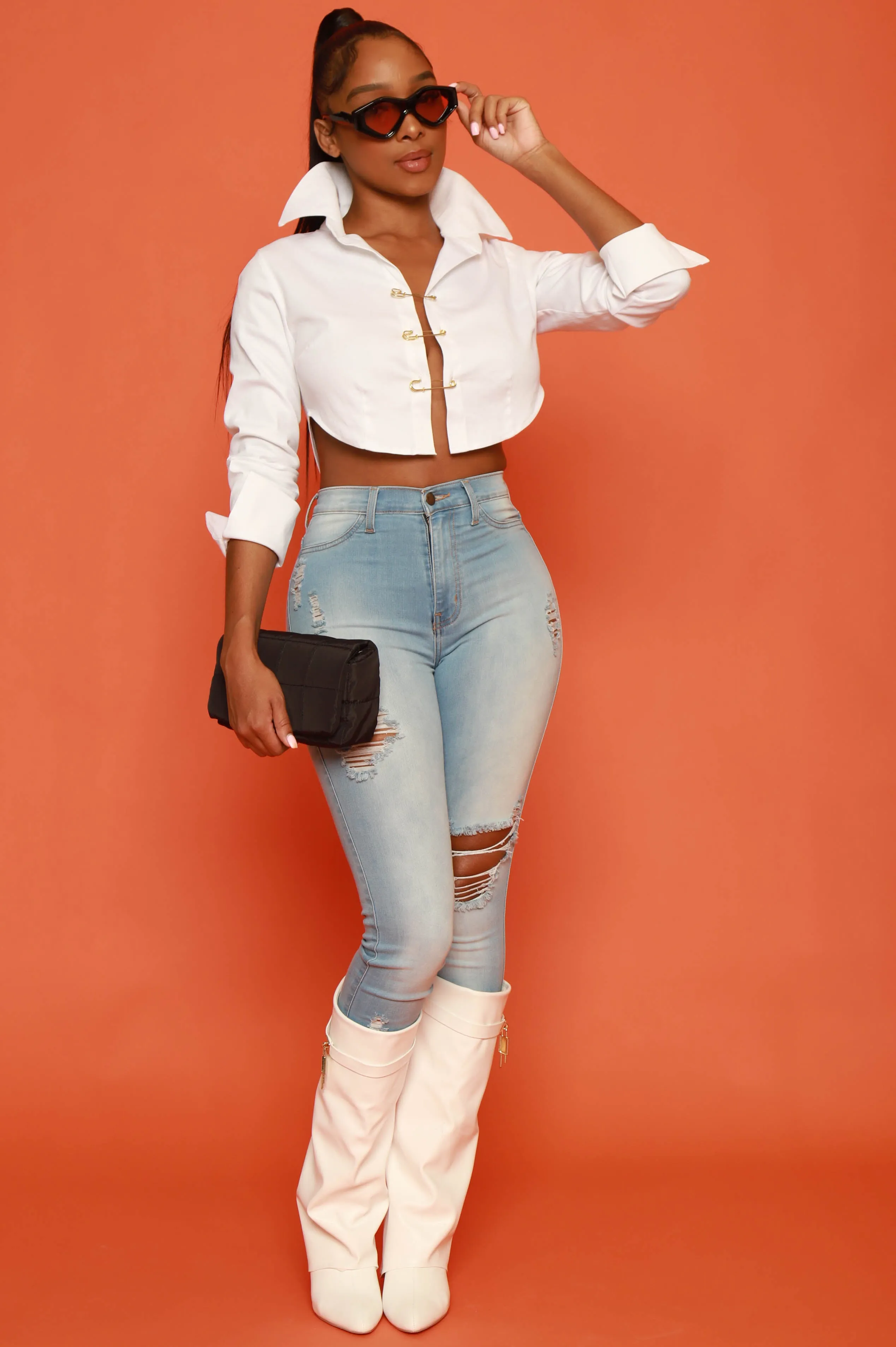 White Noise Long Sleeve Pin Up Blouse - White sold by Swankaposh product image thumbnail 3