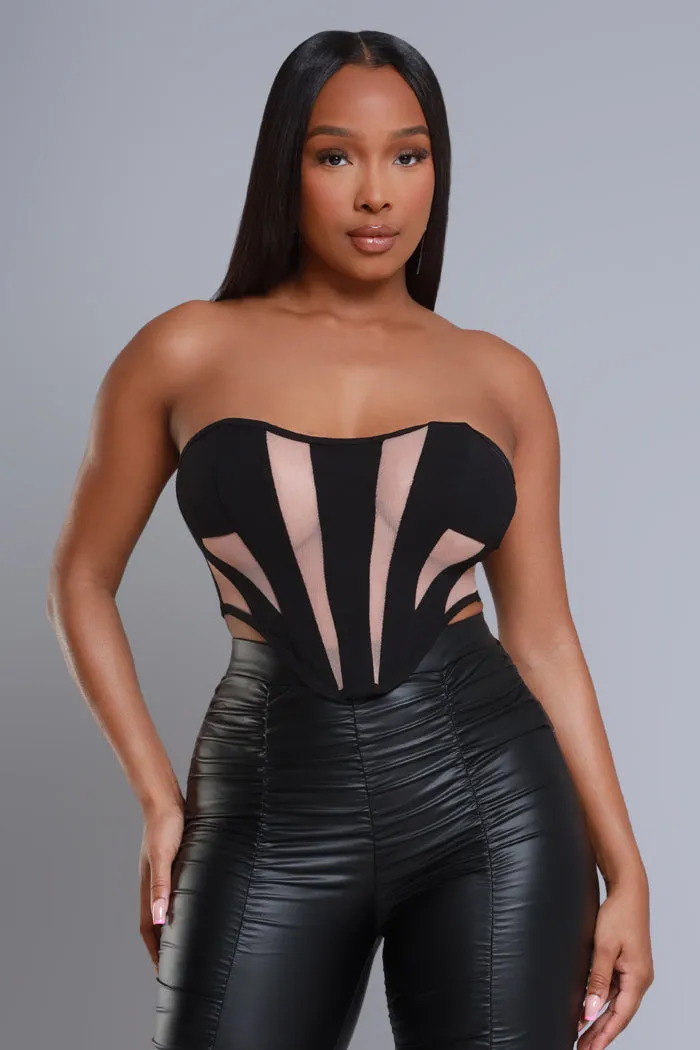 Diabolical Contrast Mesh Corset Top - Black sold by Swankaposh