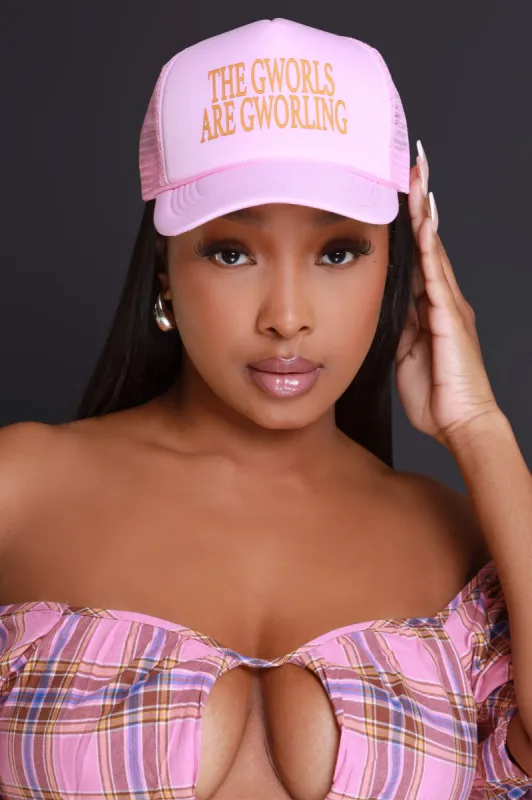 Hey Gworl Graphic Trucker Hat - Pink/Orange sold by Swankaposh