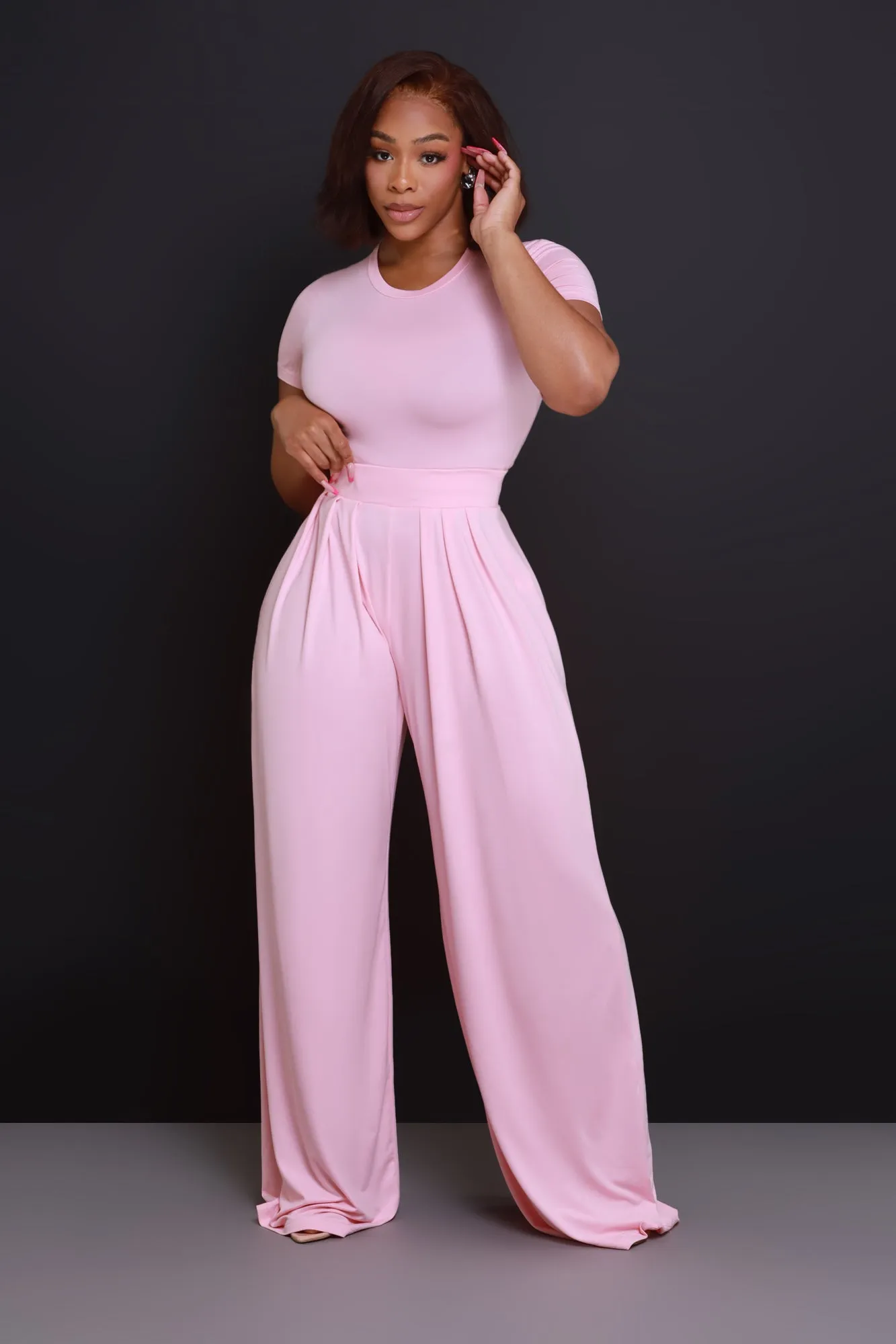 Full Attention Short Sleeve Palazzo Pants Set - Powder Pink sold by Swankaposh product image thumbnail 2