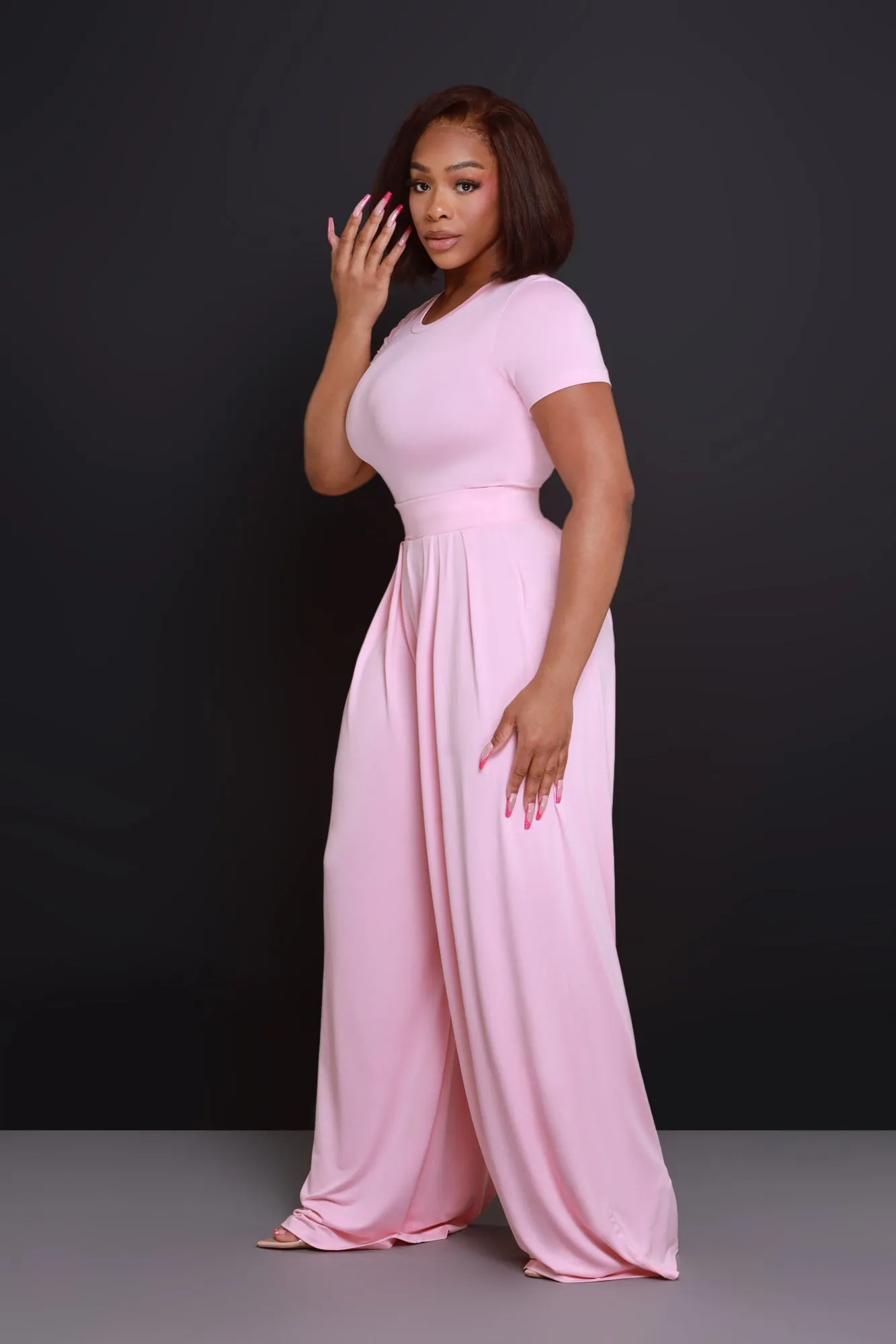 Full Attention Short Sleeve Palazzo Pants Set - Powder Pink sold by Swankaposh product image thumbnail 4