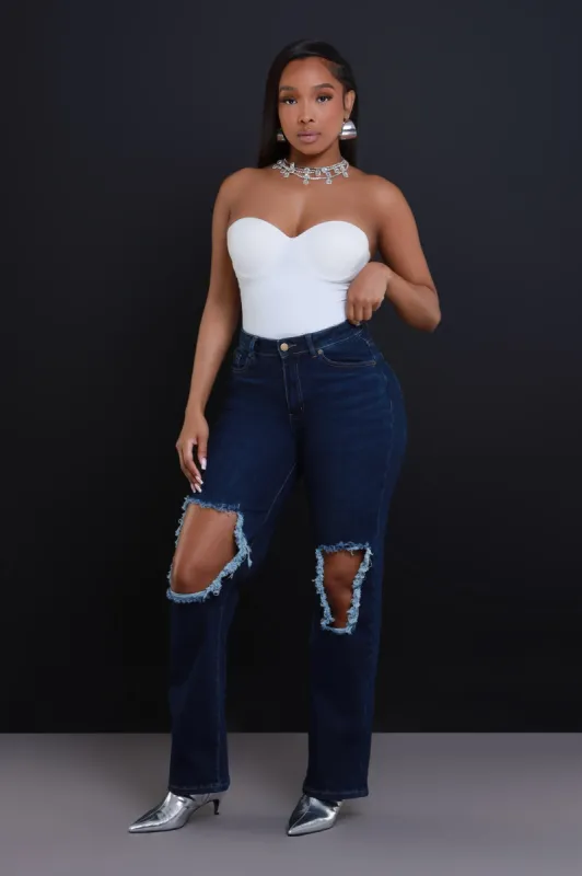 Back It Up High Rise Hourglass Distressed Jeans - Dark Wash sold by Swankaposh