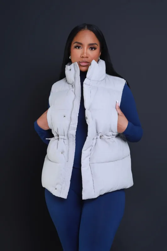 With The Crew Oversized Puffer Vest - Grey sold by Swankaposh
