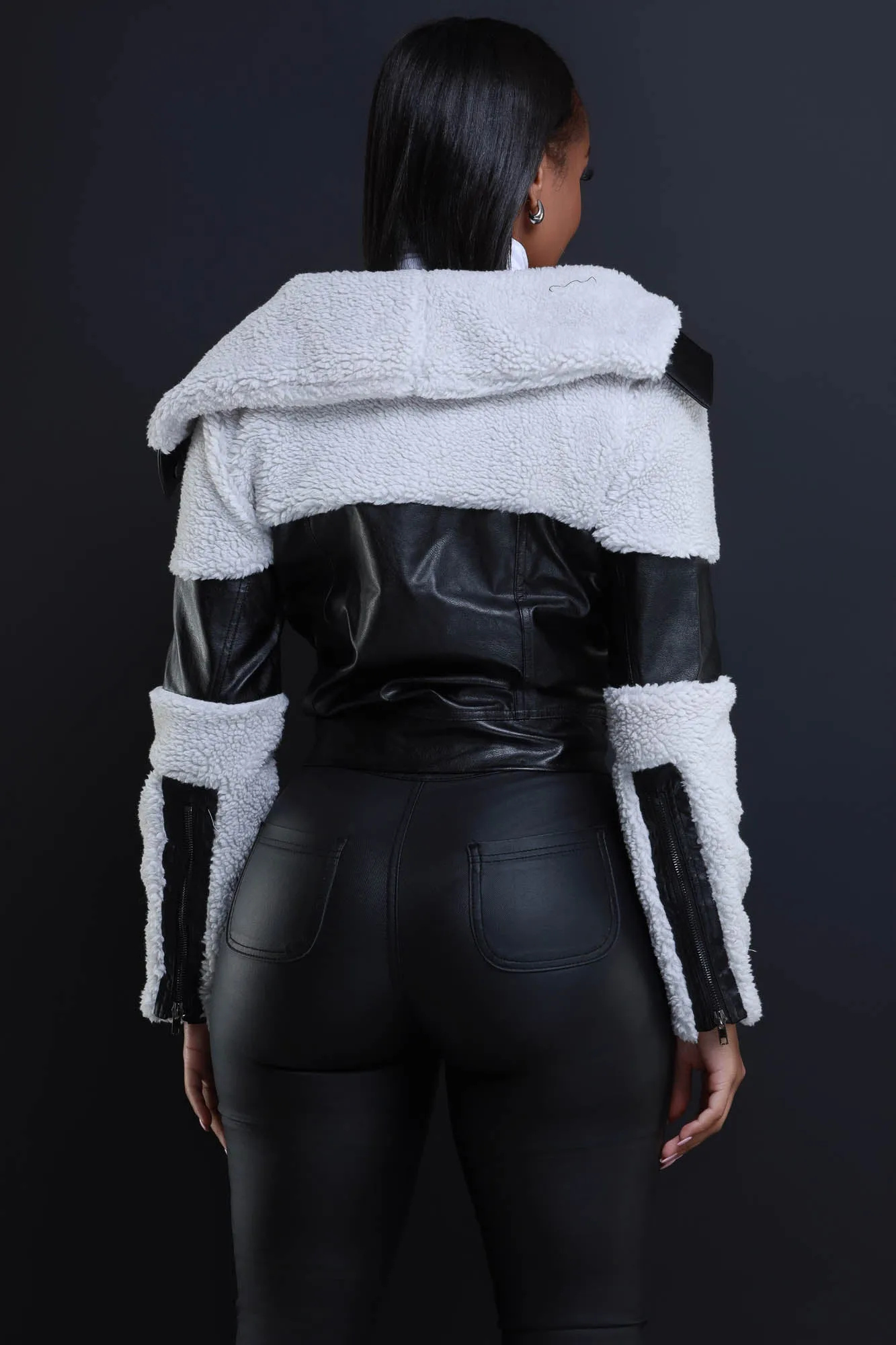 Clock Is Ticking Faux Leather Hooded Jacket - Black sold by Swankaposh product image thumbnail 3