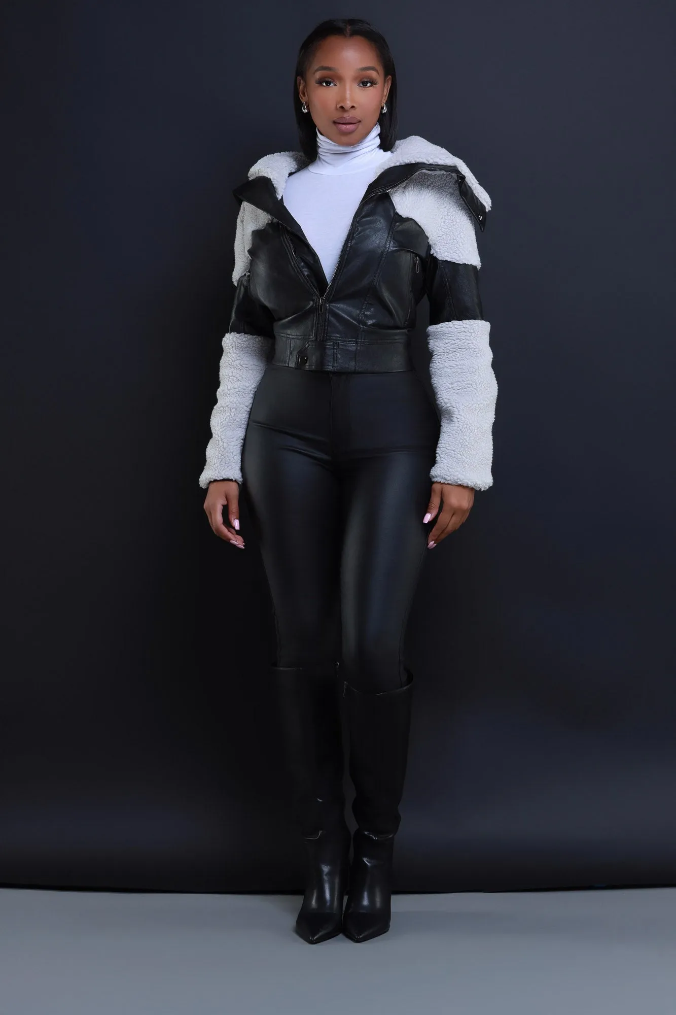 Clock Is Ticking Faux Leather Hooded Jacket - Black sold by Swankaposh product image thumbnail 2