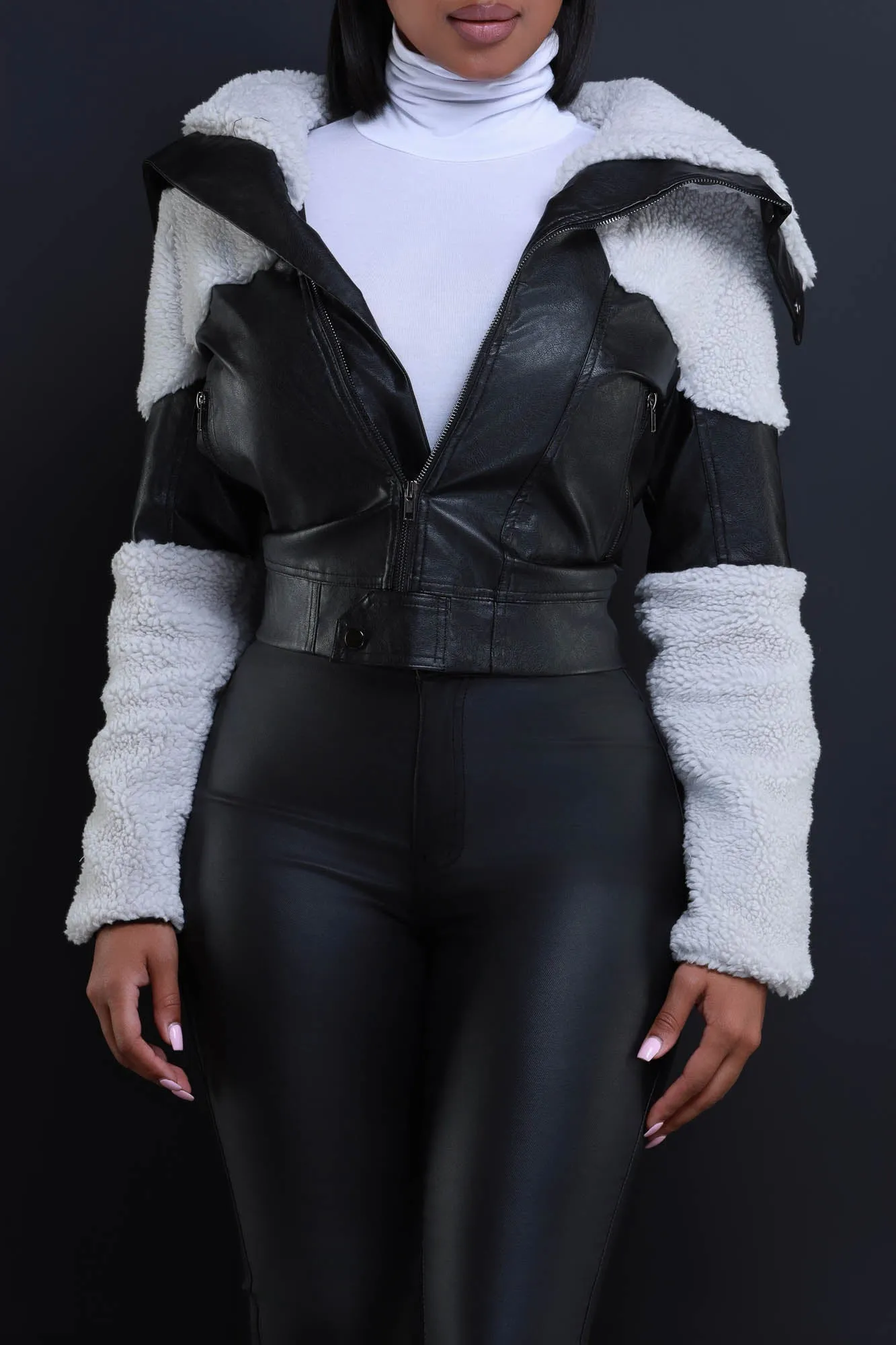 Clock Is Ticking Faux Leather Hooded Jacket - Black sold by Swankaposh product image thumbnail 5