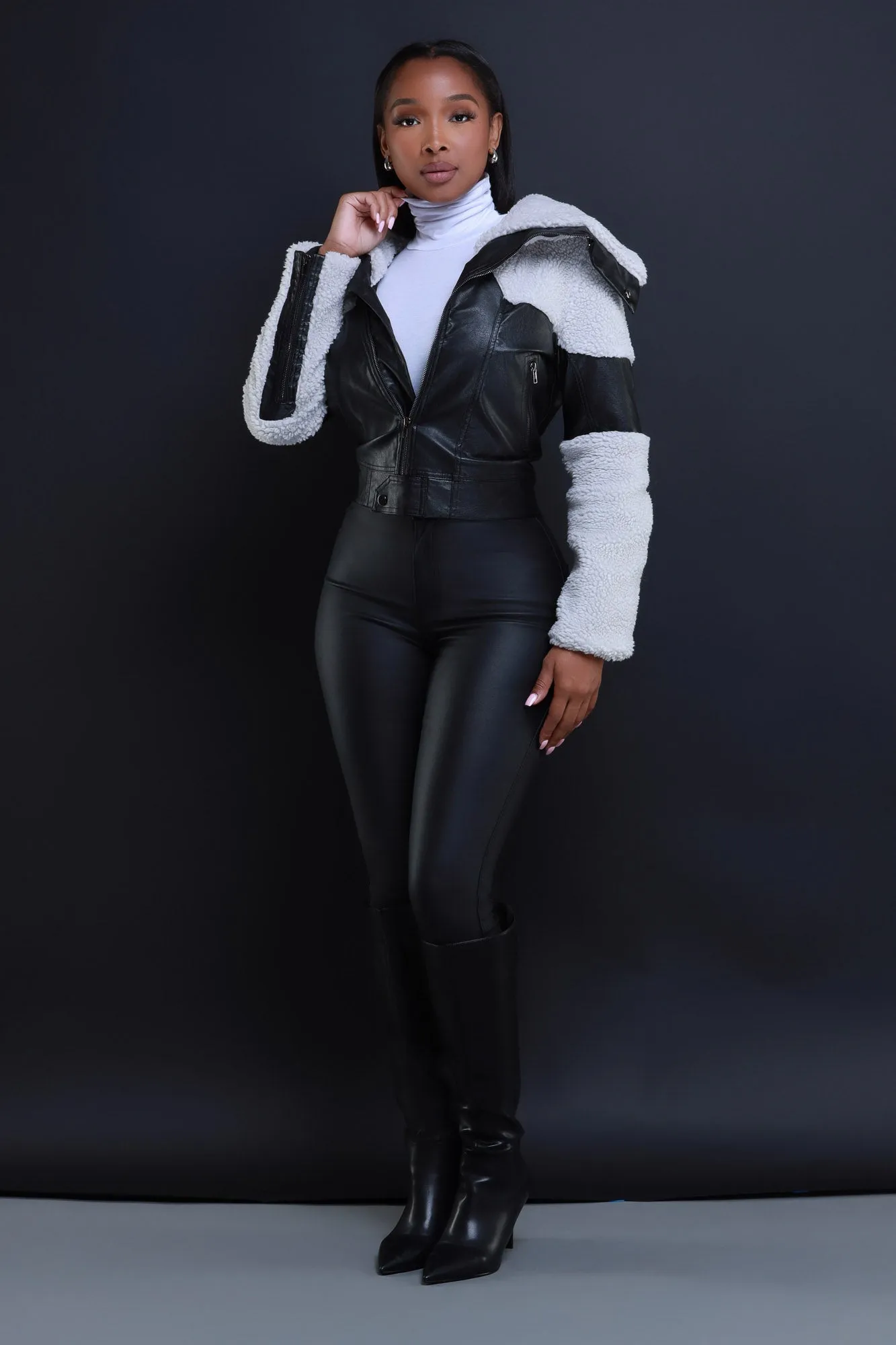 Clock Is Ticking Faux Leather Hooded Jacket - Black sold by Swankaposh product image thumbnail 4