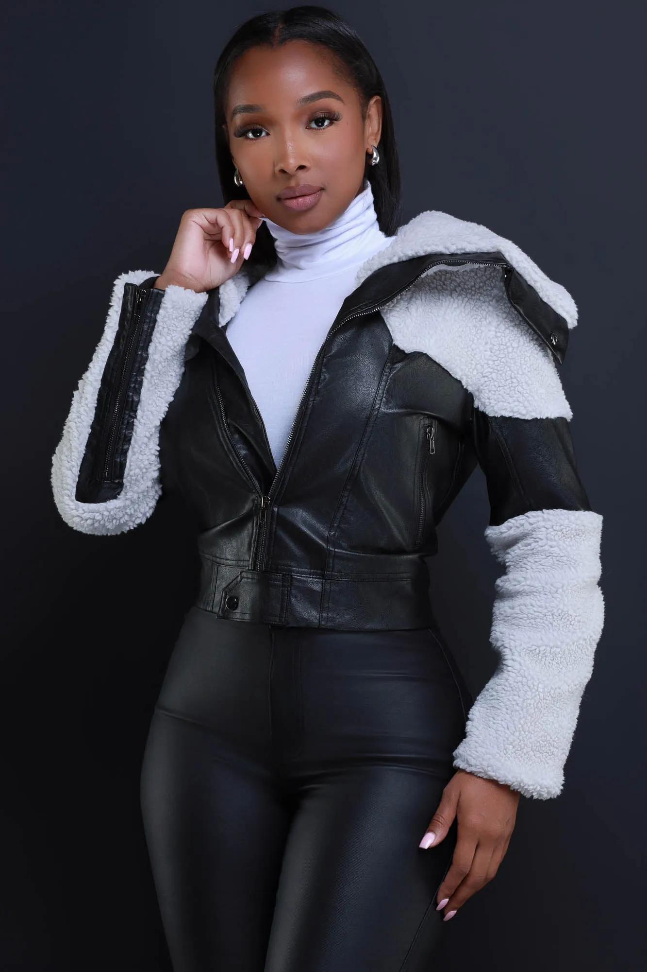 Clock Is Ticking Faux Leather Hooded Jacket - Black sold by Swankaposh