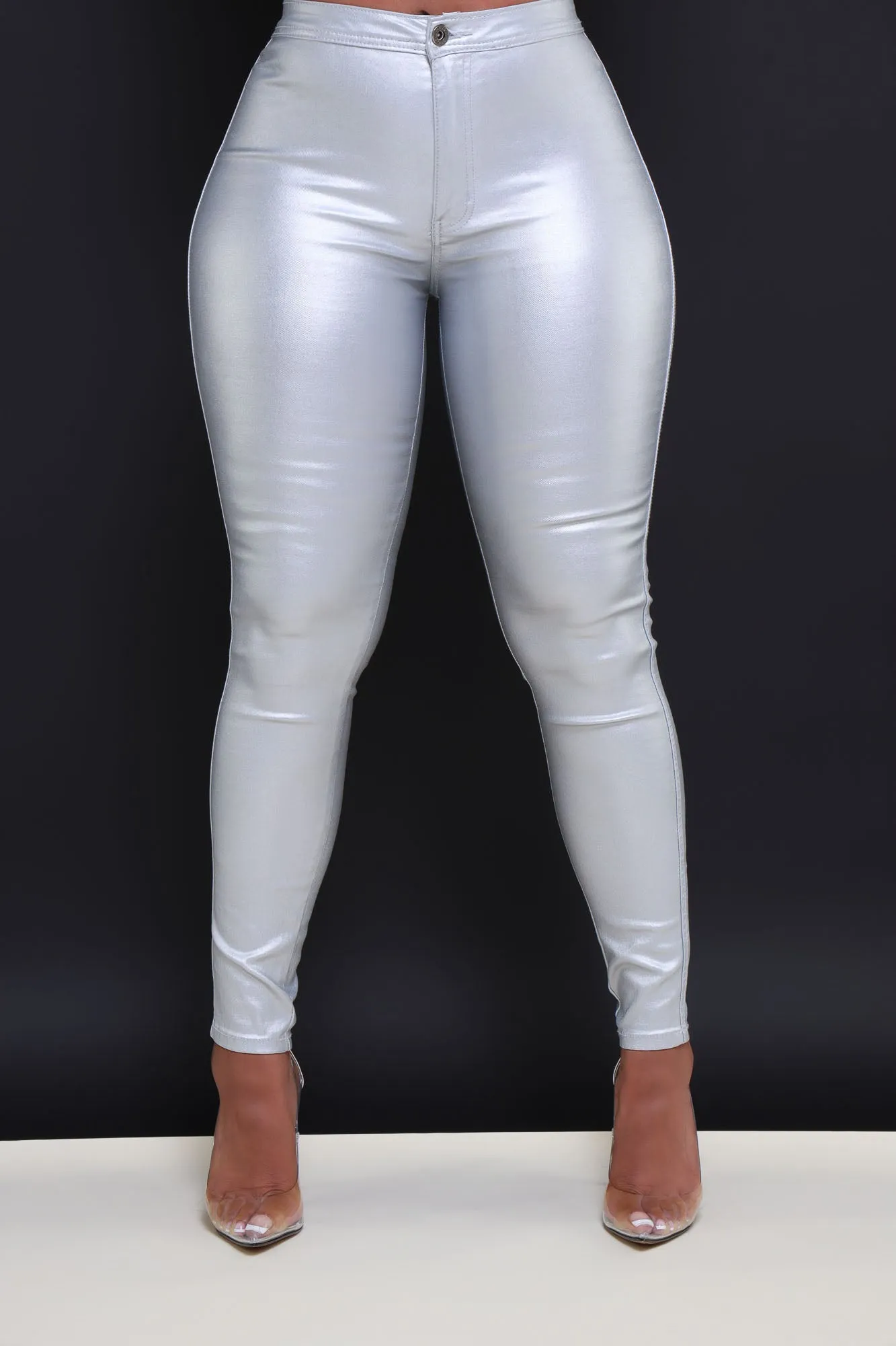 Coming In Hot High Rise Metallic Skinny Pants - Silver sold by Swankaposh product image thumbnail 5