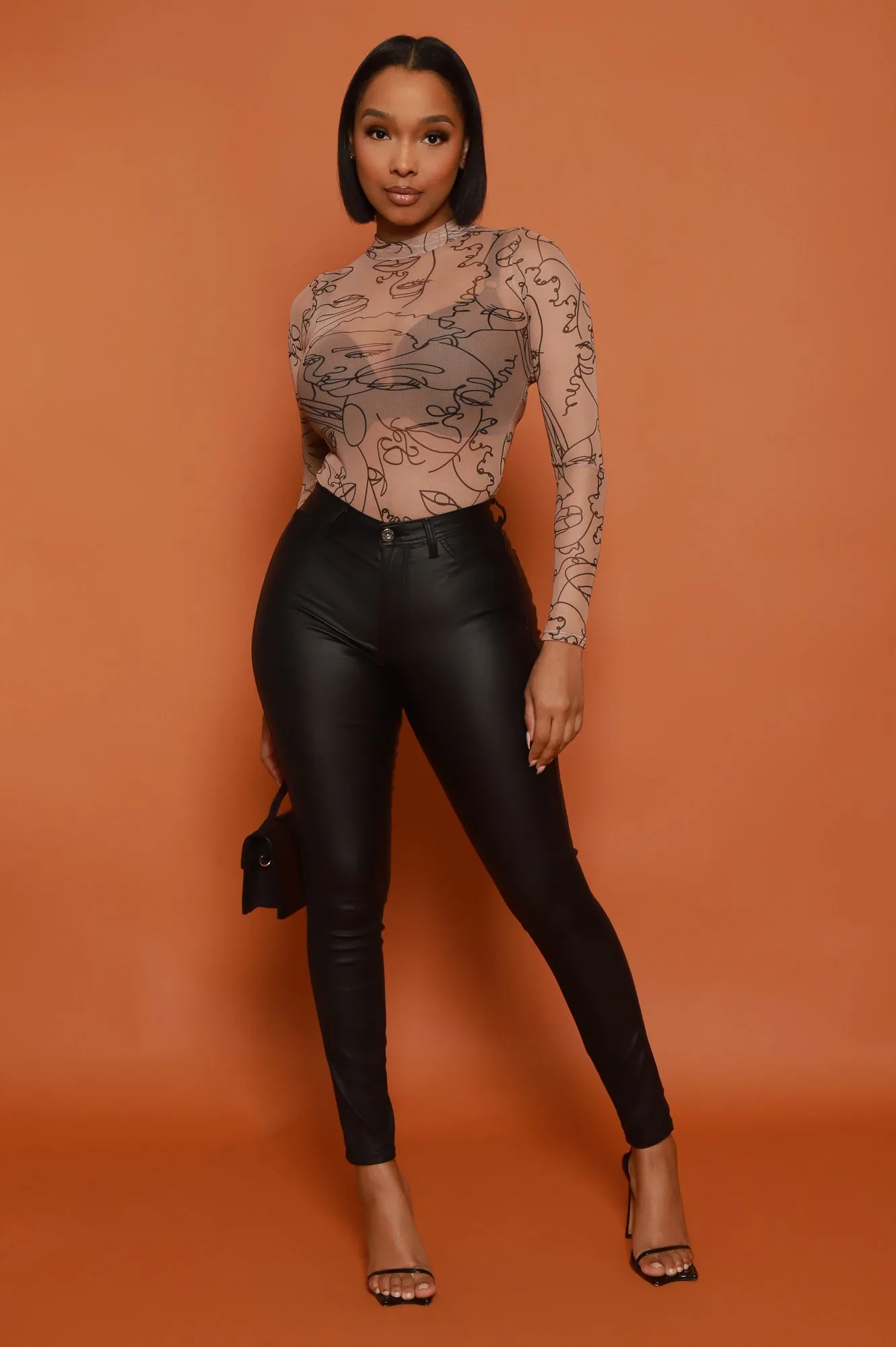 Share My Life Graphic Print Mesh Bodysuit - Taupe sold by Swankaposh product image thumbnail 5