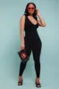 Iconic Sleeveless V-Neck Seamless Ribbed Jumpsuit - Black sold by Swankaposh