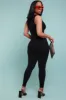 Iconic Sleeveless V-Neck Seamless Ribbed Jumpsuit - Black sold by Swankaposh