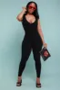 Iconic Sleeveless V-Neck Seamless Ribbed Jumpsuit - Black sold by Swankaposh