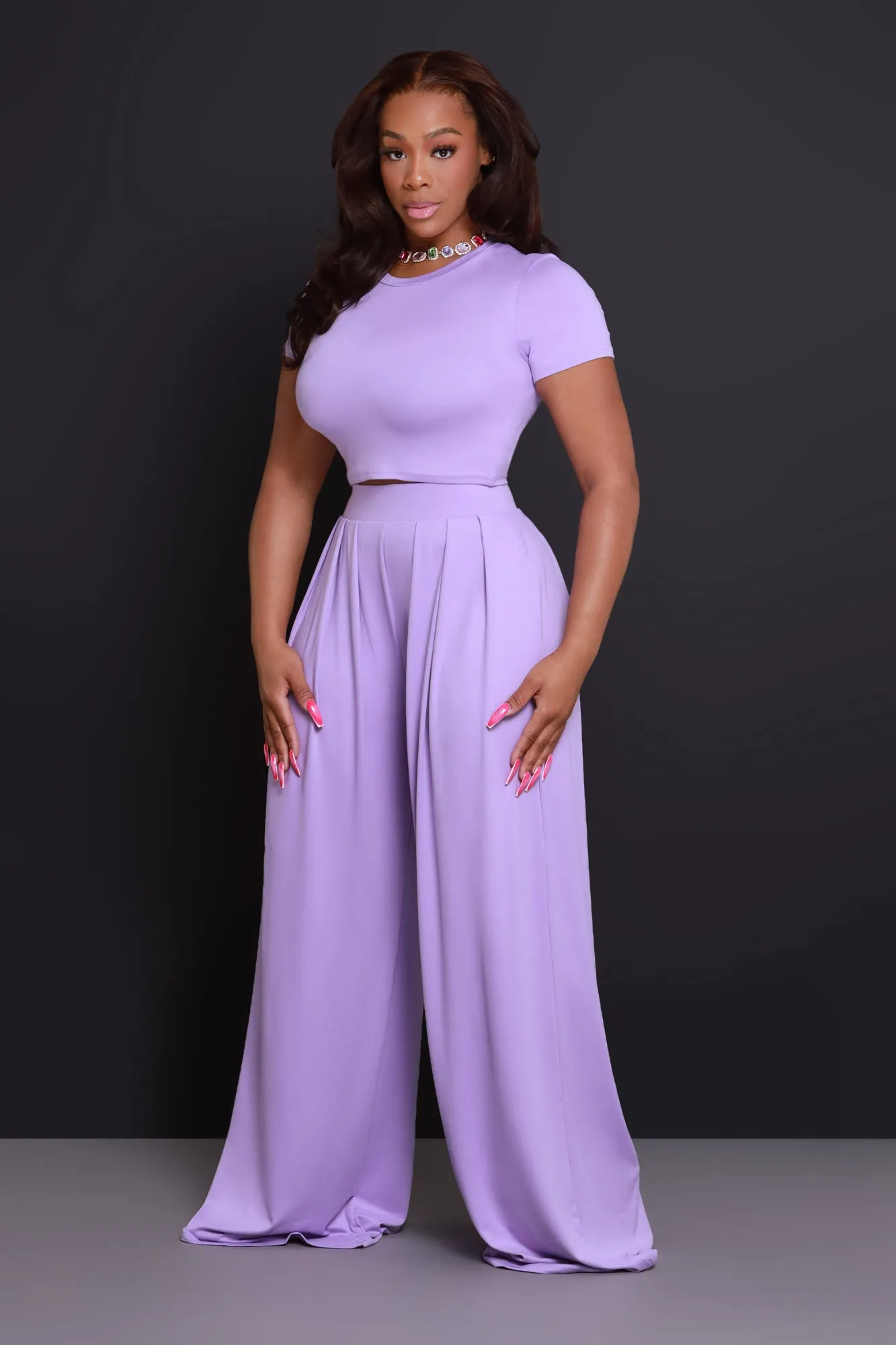 Full Attention Short Sleeve Palazzo Pants Set - Lilac sold by Swankaposh product image thumbnail 4