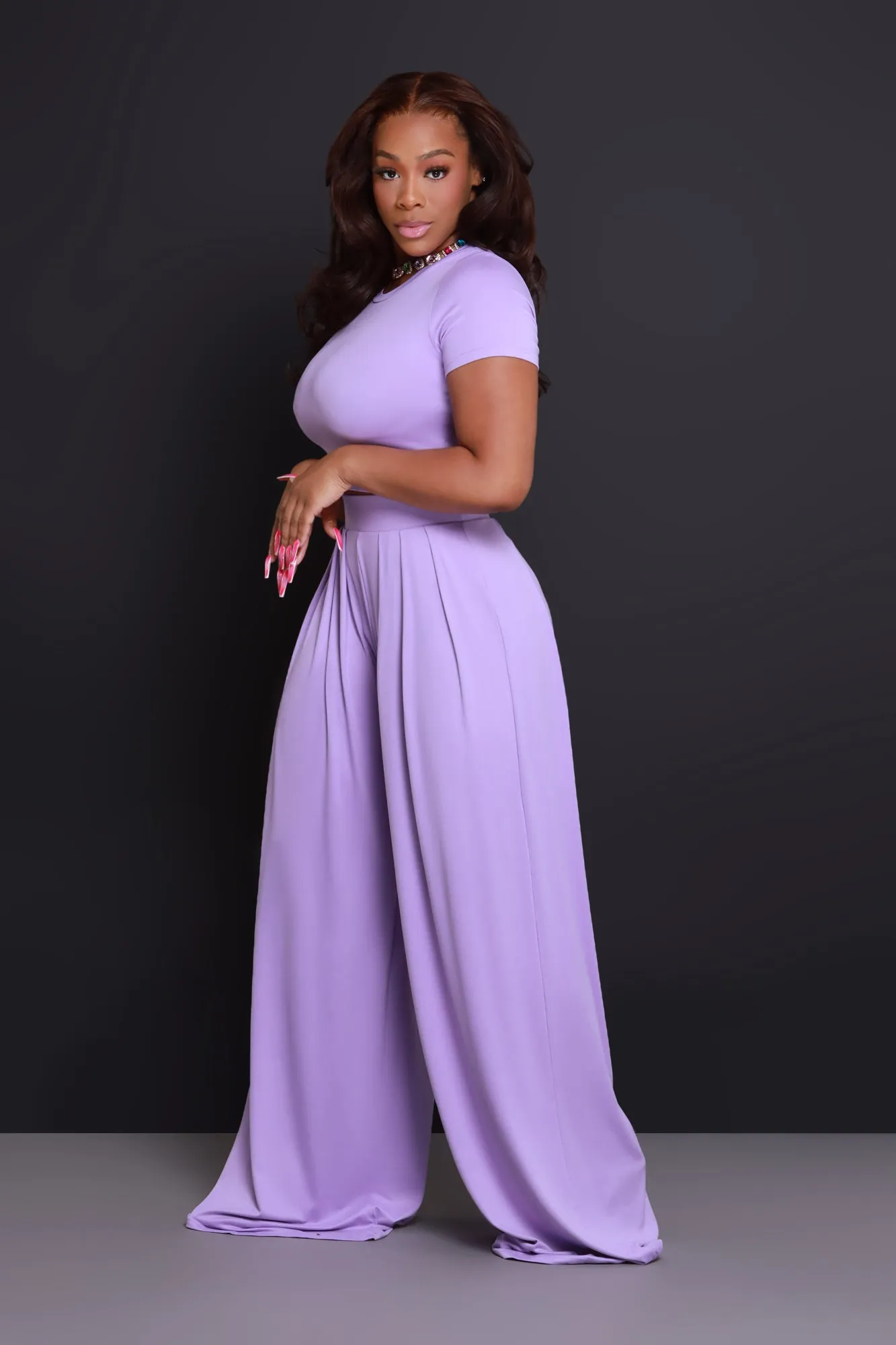 Full Attention Short Sleeve Palazzo Pants Set - Lilac sold by Swankaposh product image thumbnail 5