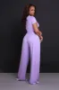Full Attention Short Sleeve Palazzo Pants Set - Lilac sold by Swankaposh