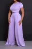 Full Attention Short Sleeve Palazzo Pants Set - Lilac sold by Swankaposh