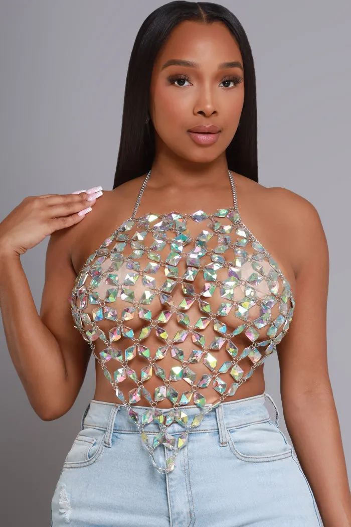 Crystal Clear Beaded Chandelier Halter Top - Clear sold by Swankaposh