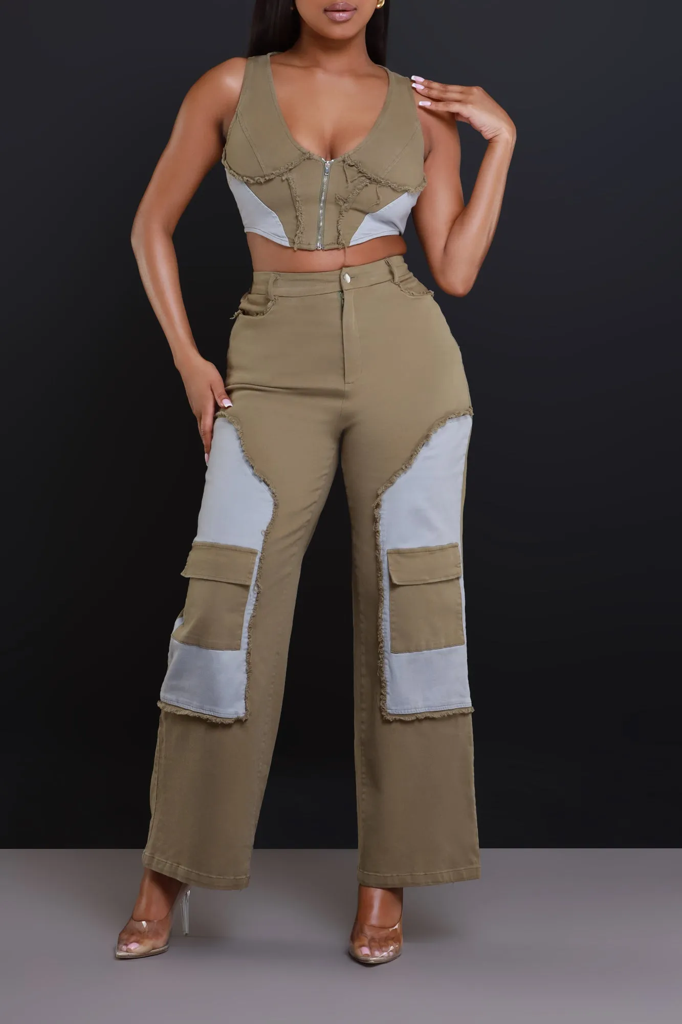Larger Than Life Cropped Cargo Pants Set - Olive Green sold by Swankaposh product image thumbnail 5