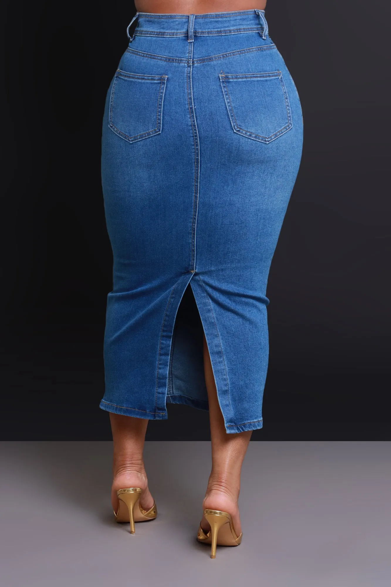 Sky High High Rise Denim Midi Skirt - Medium Wash sold by Swankaposh product image thumbnail 3