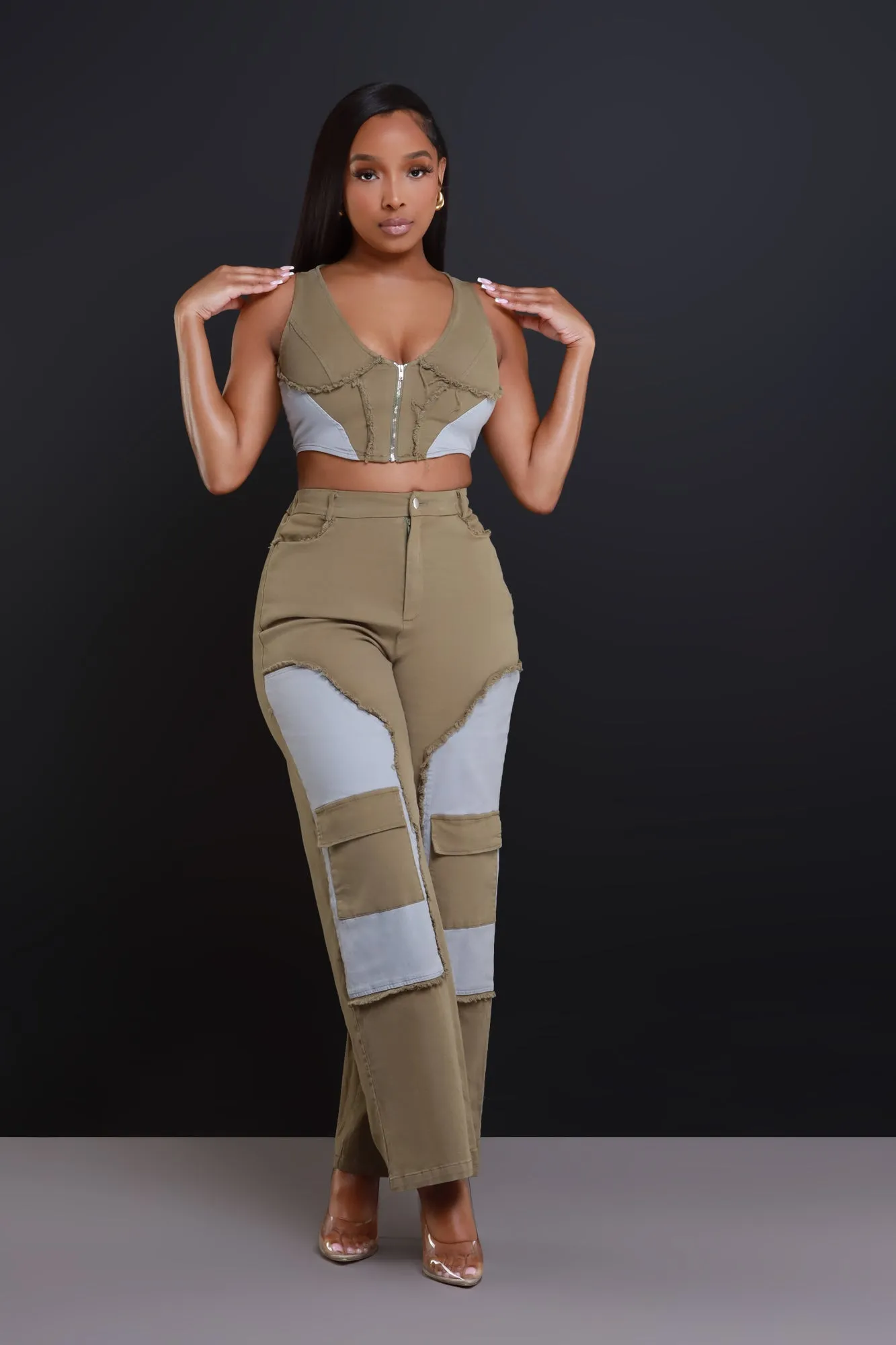 Larger Than Life Cropped Cargo Pants Set - Olive Green sold by Swankaposh product image thumbnail 4