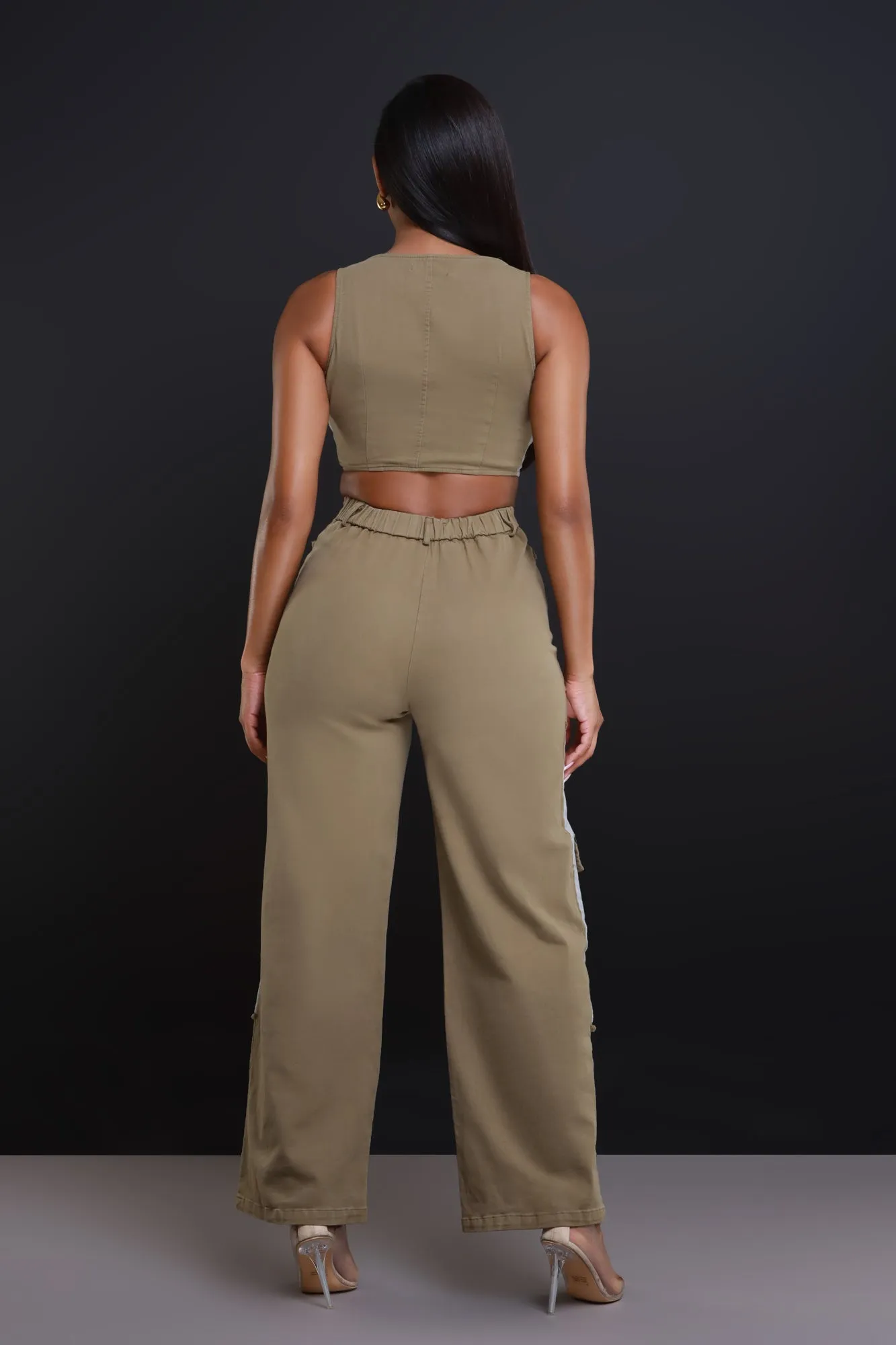 Larger Than Life Cropped Cargo Pants Set - Olive Green sold by Swankaposh product image thumbnail 3