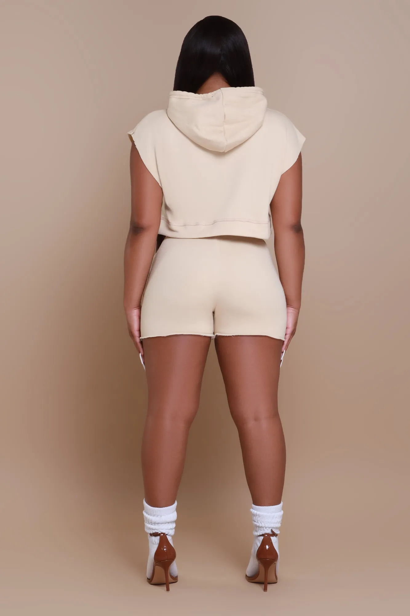Swankaposh Logo Cropped Sleeveless Hoodie - Khaki/Brown sold by Swankaposh product image thumbnail 3